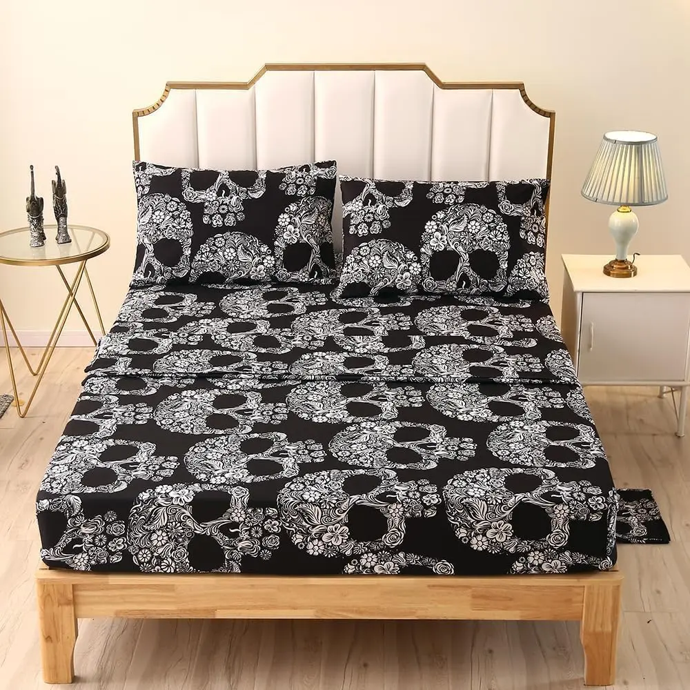 SDIII Skeleton Twin Sheets Set | Microfiber Gothic Bedding Deep Pocket All Season - view 4