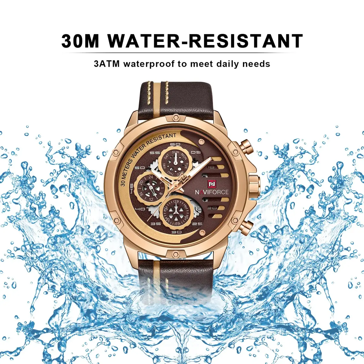 NAVIFORCE Men's Rose Gold Analog-Digital Watch 48mm (1.89in) | Multifunction Sport Casual Luxury - view 5