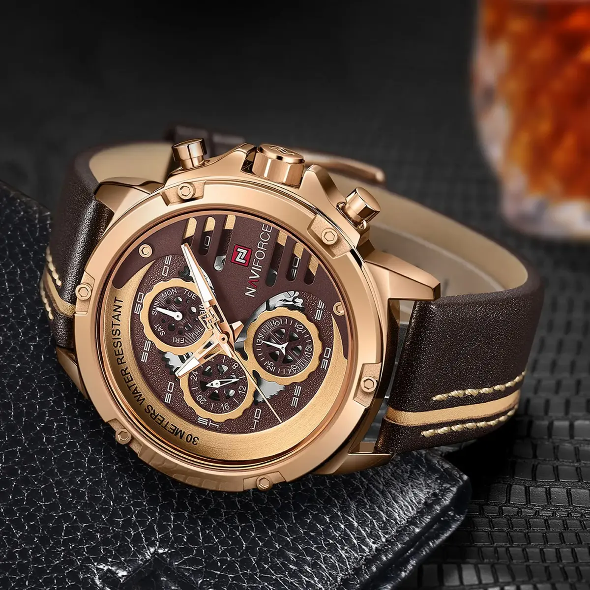 NAVIFORCE Men's Rose Gold Analog-Digital Watch 48mm (1.89in) | Multifunction Sport Casual Luxury - view 2