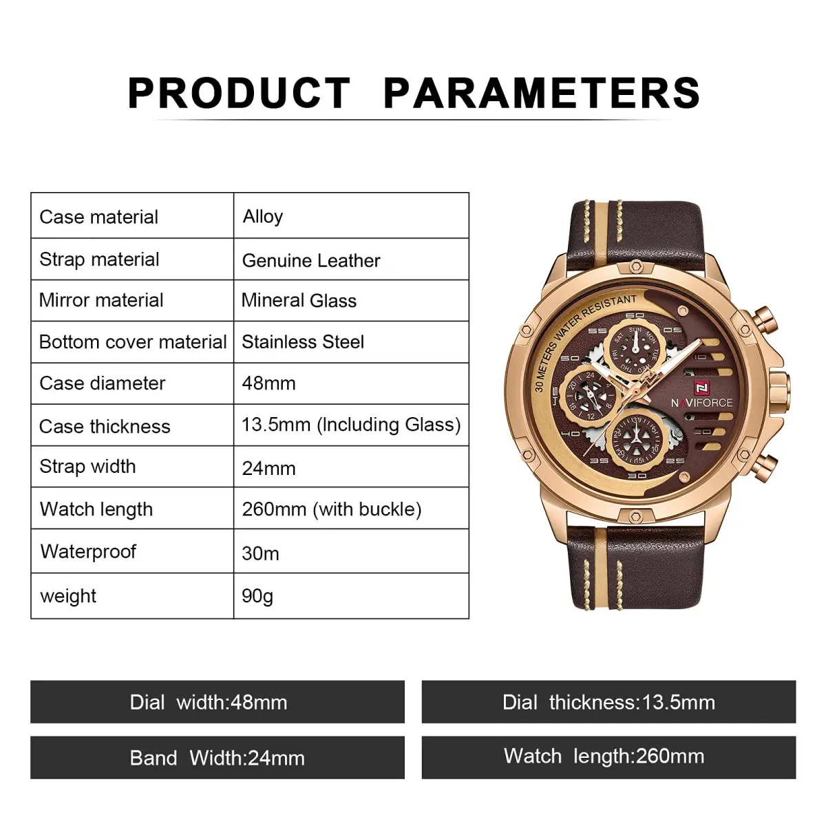 NAVIFORCE Men's Rose Gold Analog-Digital Watch 48mm (1.89in) | Multifunction Sport Casual Luxury - view 3