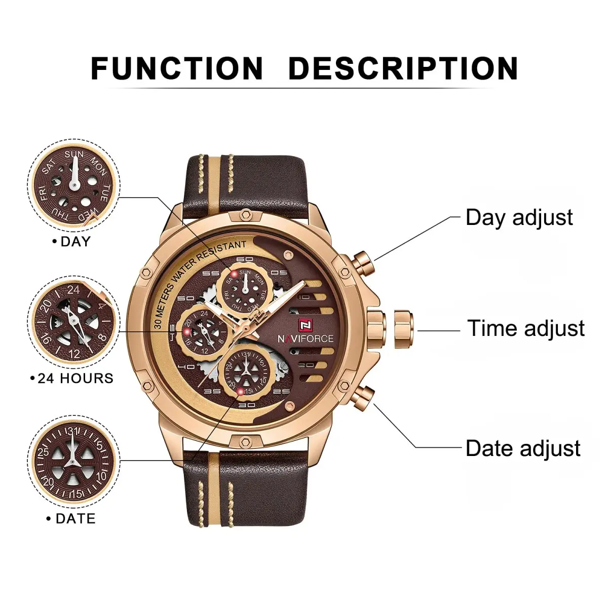 NAVIFORCE Men's Rose Gold Analog-Digital Watch 48mm (1.89in) | Multifunction Sport Casual Luxury - view 4