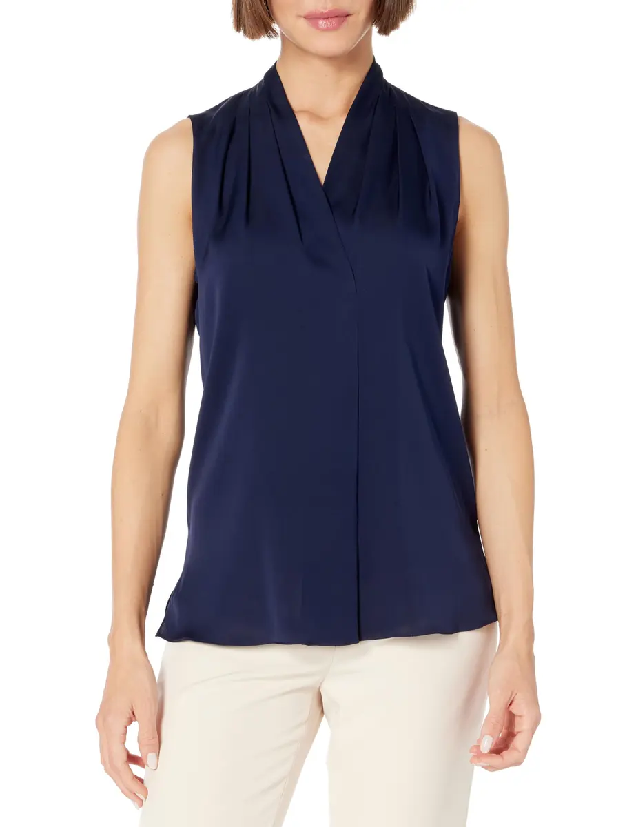 Kobi Halperin Mila Blouse, Midnight Blue, Medium | Sleeveless Silk Georgette Top for Women - main product image