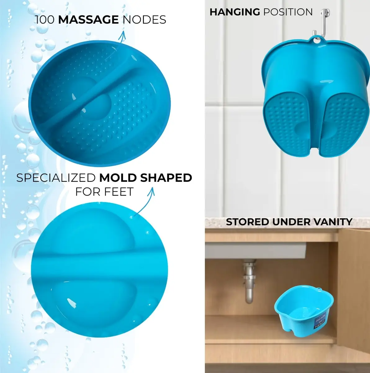 Mantello Foot Bath Extra Large Blue | Deep 7-inch Pedicure Tub with Massager Dots - view 2