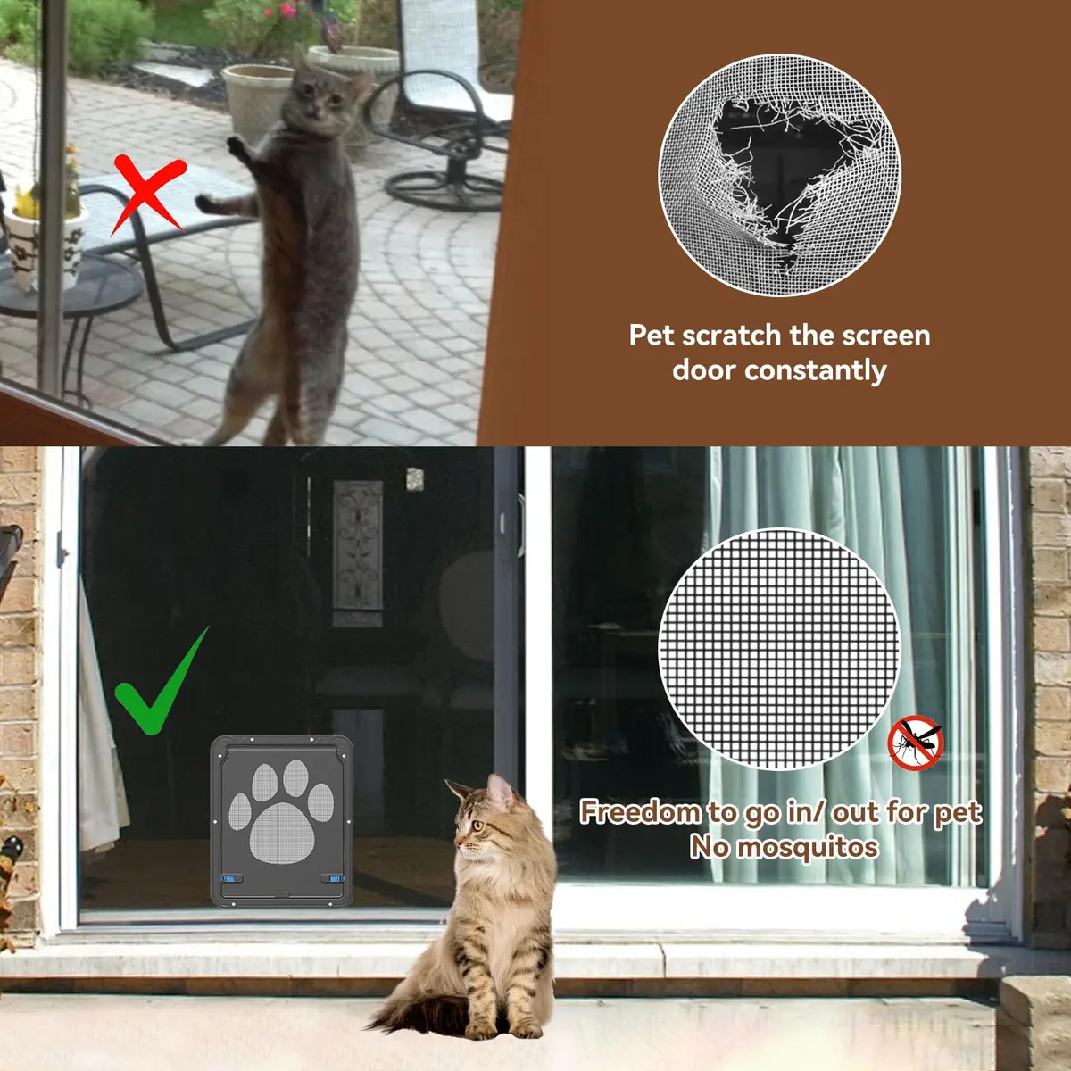 NAMSAN Small Cat Screen Door with Magnetic Flap & Lock - 8.25x10.4 Inch Flap, Black | Secure Pet Access for Screen Doors - view 3