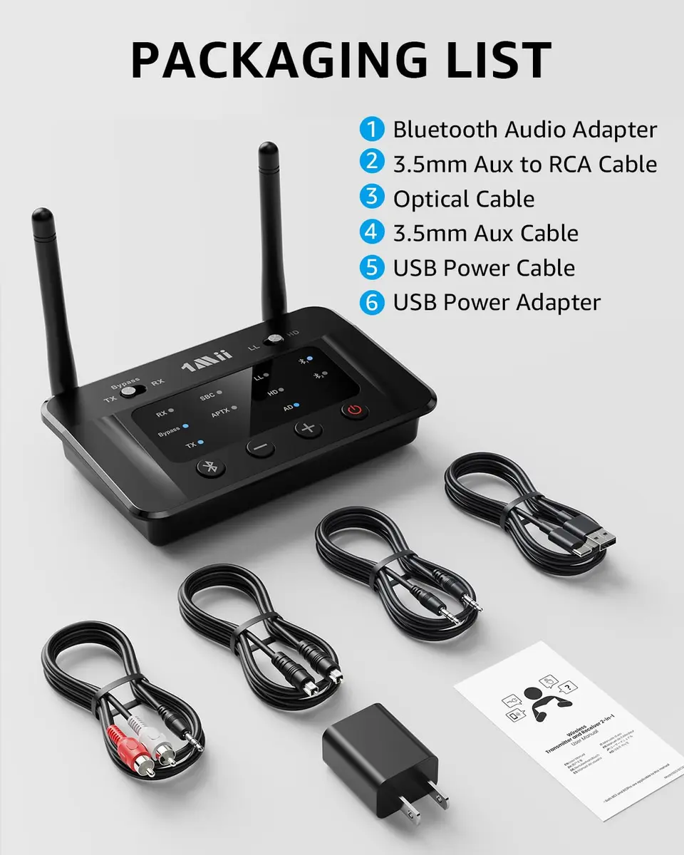 1Mii B03 Bluetooth 5.3 Transmitter Receiver for TV Home Stereo | Long Range, aptX HD & Dual Link - view 8