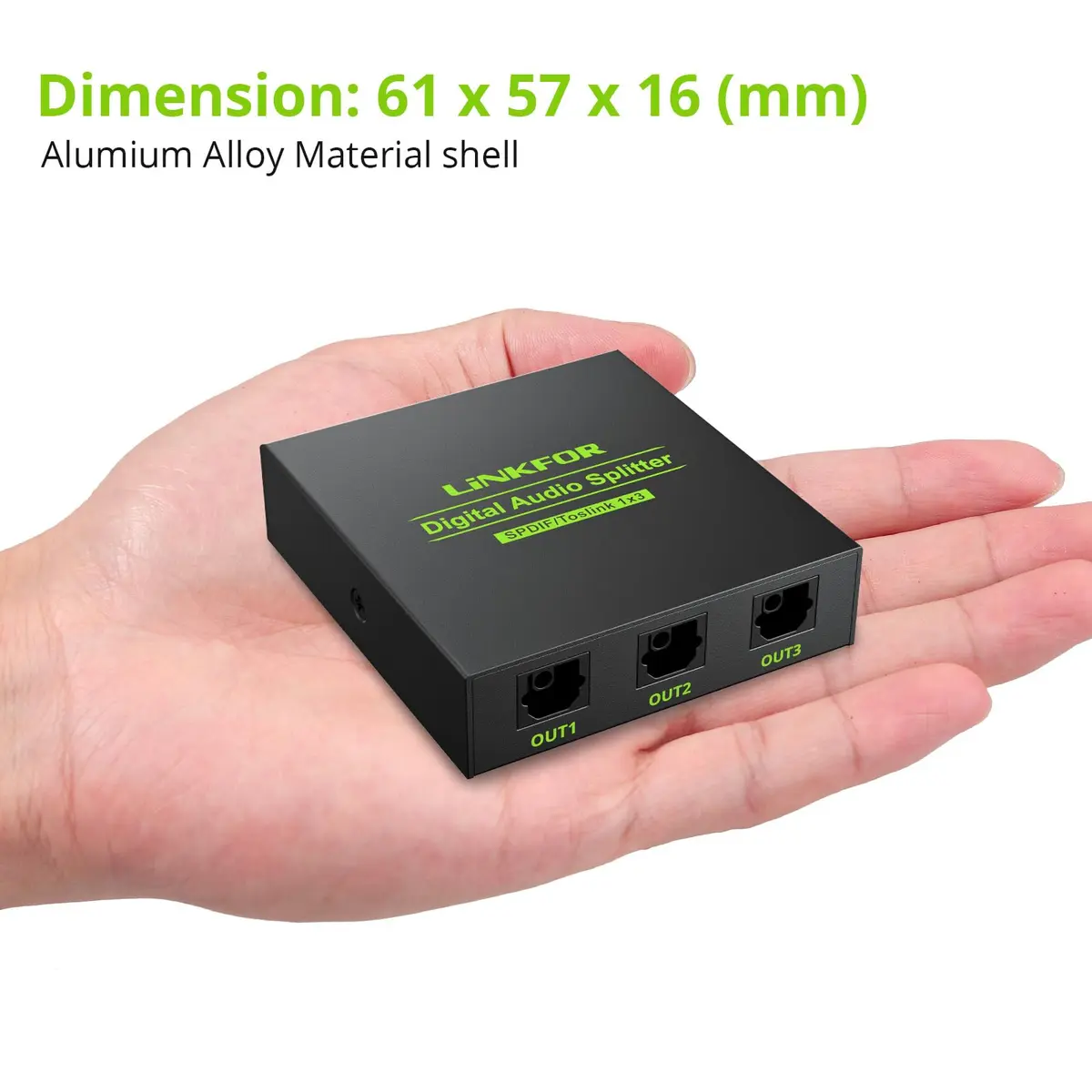 LiNKFOR Digital Optical Audio 1x3 Splitter | Supports 5.1CH Dolby-AC3 DTS, Aluminum Alloy, 40m Optical Fiber - view 3