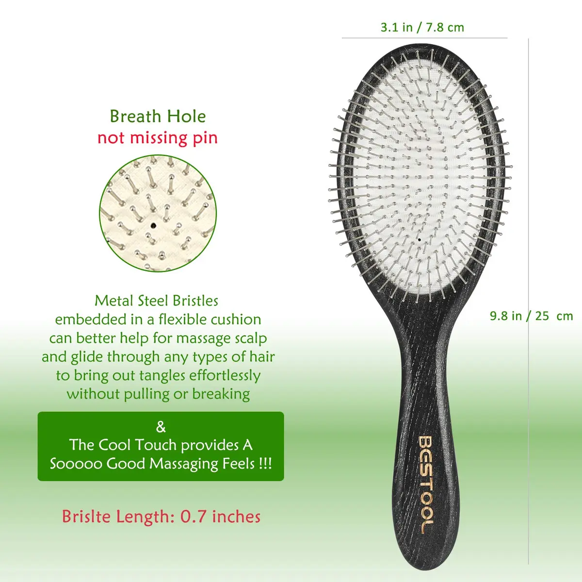 BESTOOL Hair Brush, Paddle Detangler with Metal Bristles | All Hair Types Wet & Dry - view 5