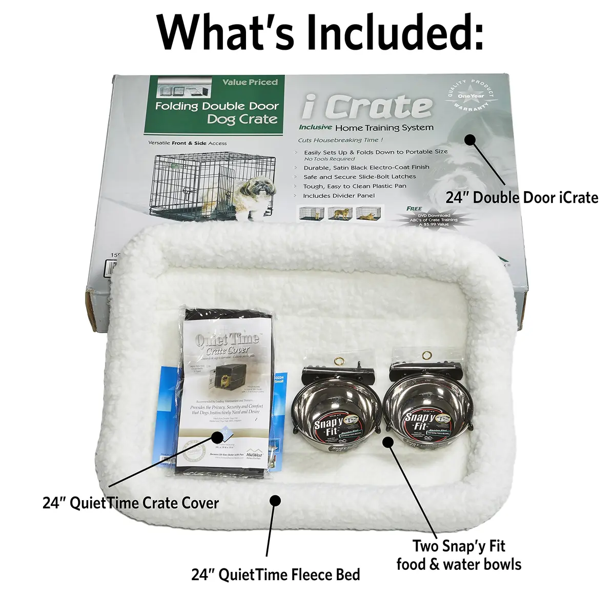 MidWest Homes for Pets Double Door iCrate Starter Kit, 24-inch Dog Crate Bundle for Small Breeds | Includes Cage, Pet Bed, 2 Bowls & Privacy Cover - view 2