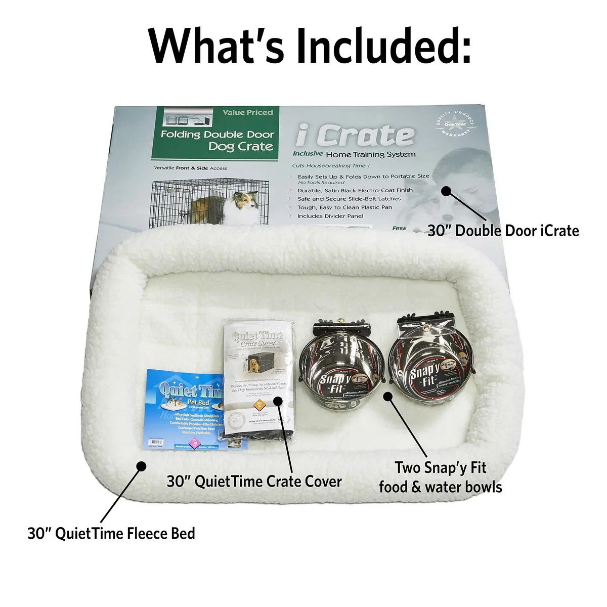MidWest Homes for Pets Double Door iCrate Starter Kit, 30-inch Dog Crate Bundle for Medium Breeds | Includes Cage, Pet Bed, 2 Bowls & Privacy Cover - view 2