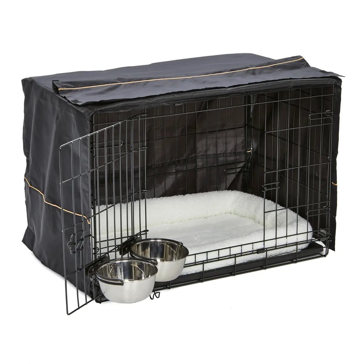 MidWest Homes for Pets Double Door iCrate Starter Kit, 30-inch Dog Crate Bundle for Medium Breeds | Includes Cage, Pet Bed, 2 Bowls & Privacy Cover - view 3