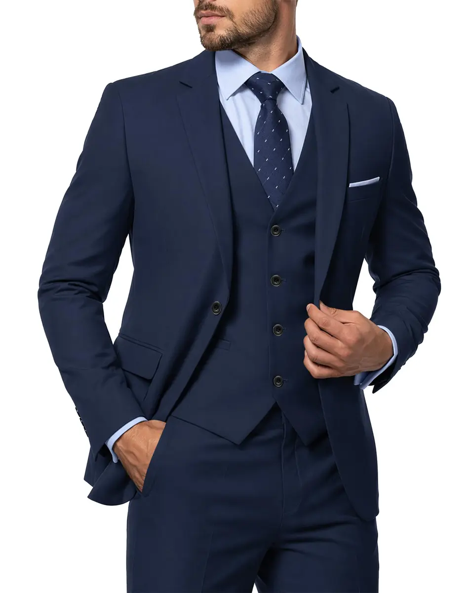 MY'S Men's 3 Piece Slim Fit Suit with Tie, Solid COLOR Jacket Vest and Pant | Modern Fit, Polyester Blend, Deep Blue - main product image