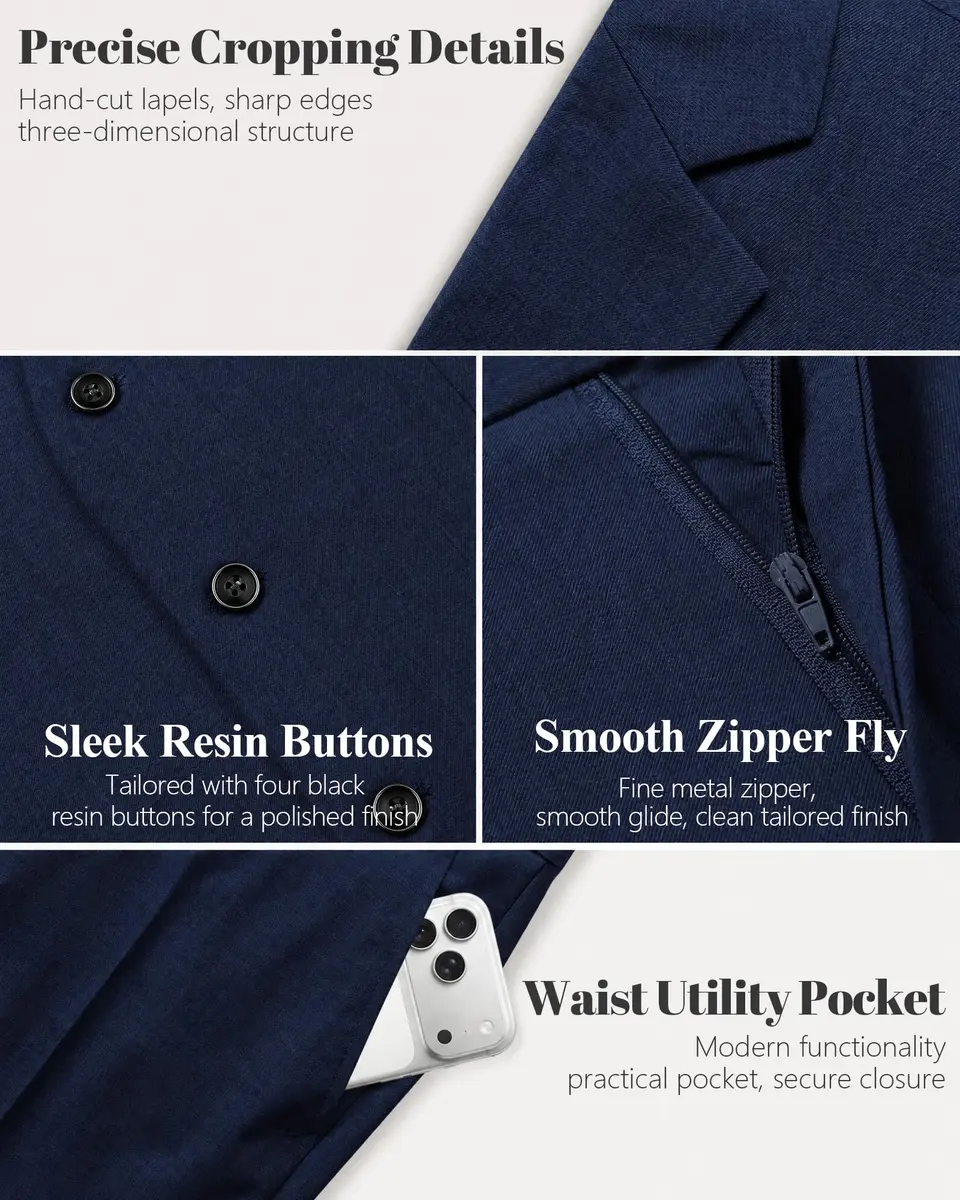 MY'S Men's 3 Piece Slim Fit Suit with Tie, Solid COLOR Jacket Vest and Pant | Modern Fit, Polyester Blend, Deep Blue - view 3