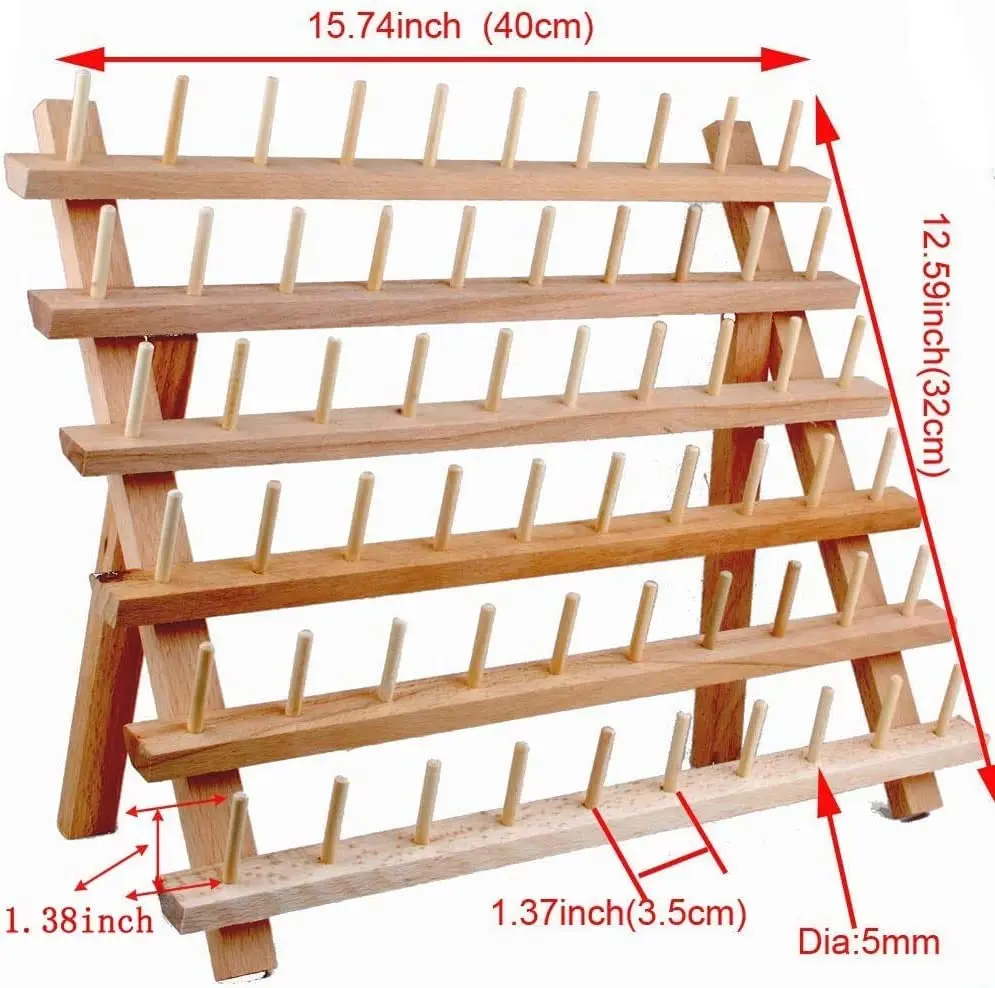 NW 60-Spools Wooden Thread Holder Sewing & Embroidery Organizer 15.74x12.59 inch | Space for 60 Spools - view 2