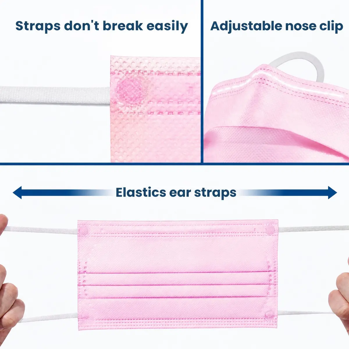 Wecolor 100 Pcs Pink Disposable Face Mask | 3 Ply Breathable Non-Woven Fabric with Adjustable Nose Wire - view 4