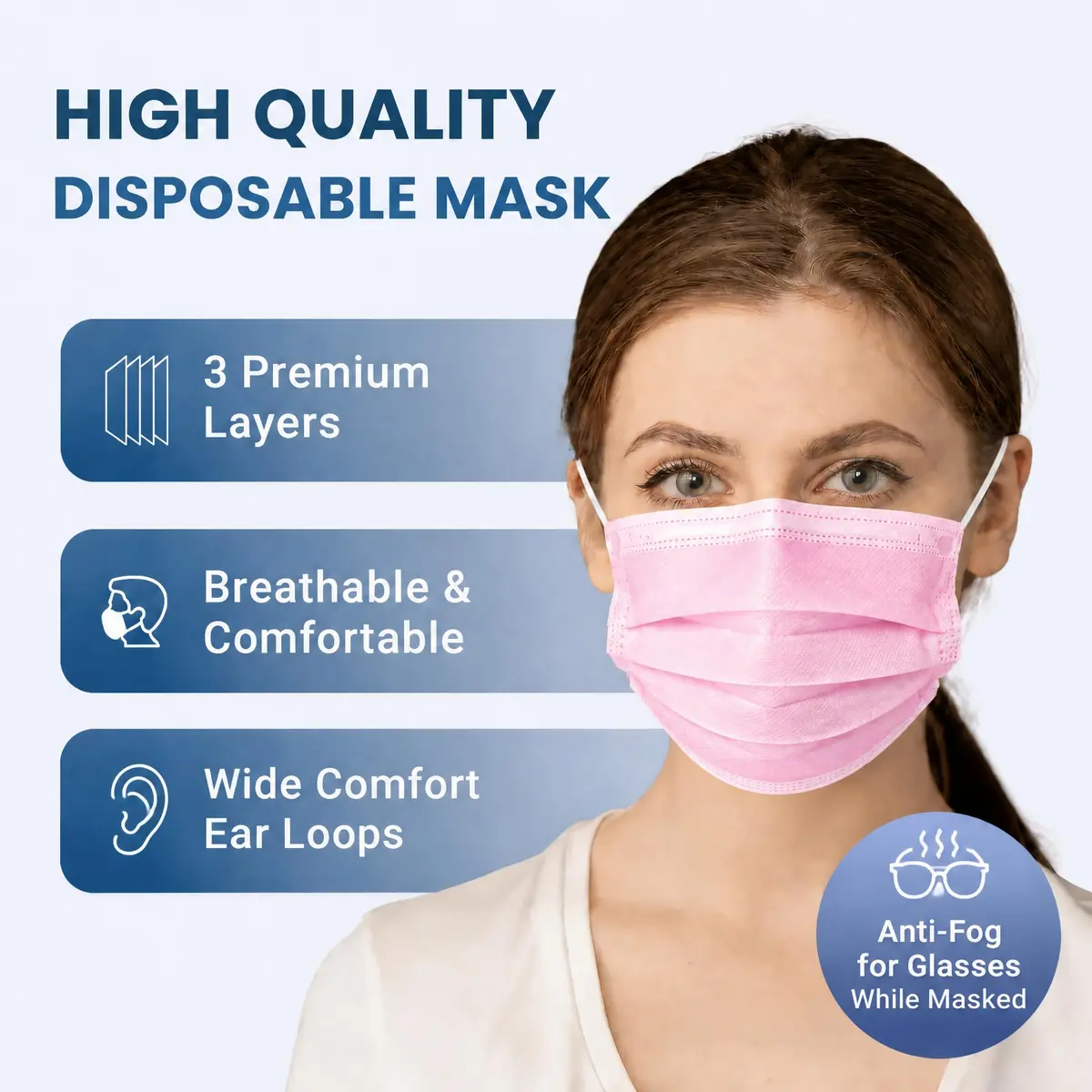 Wecolor 100 Pcs Pink Disposable Face Mask | 3 Ply Breathable Non-Woven Fabric with Adjustable Nose Wire - view 5