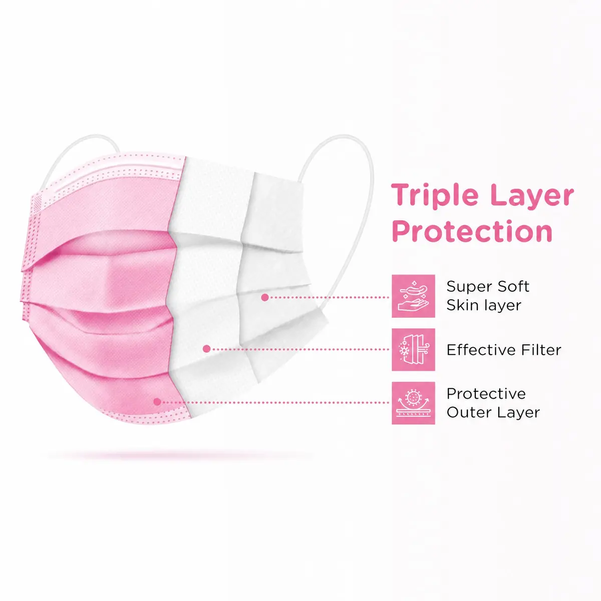 Wecolor 100 Pcs Pink Disposable Face Mask | 3 Ply Breathable Non-Woven Fabric with Adjustable Nose Wire - view 6