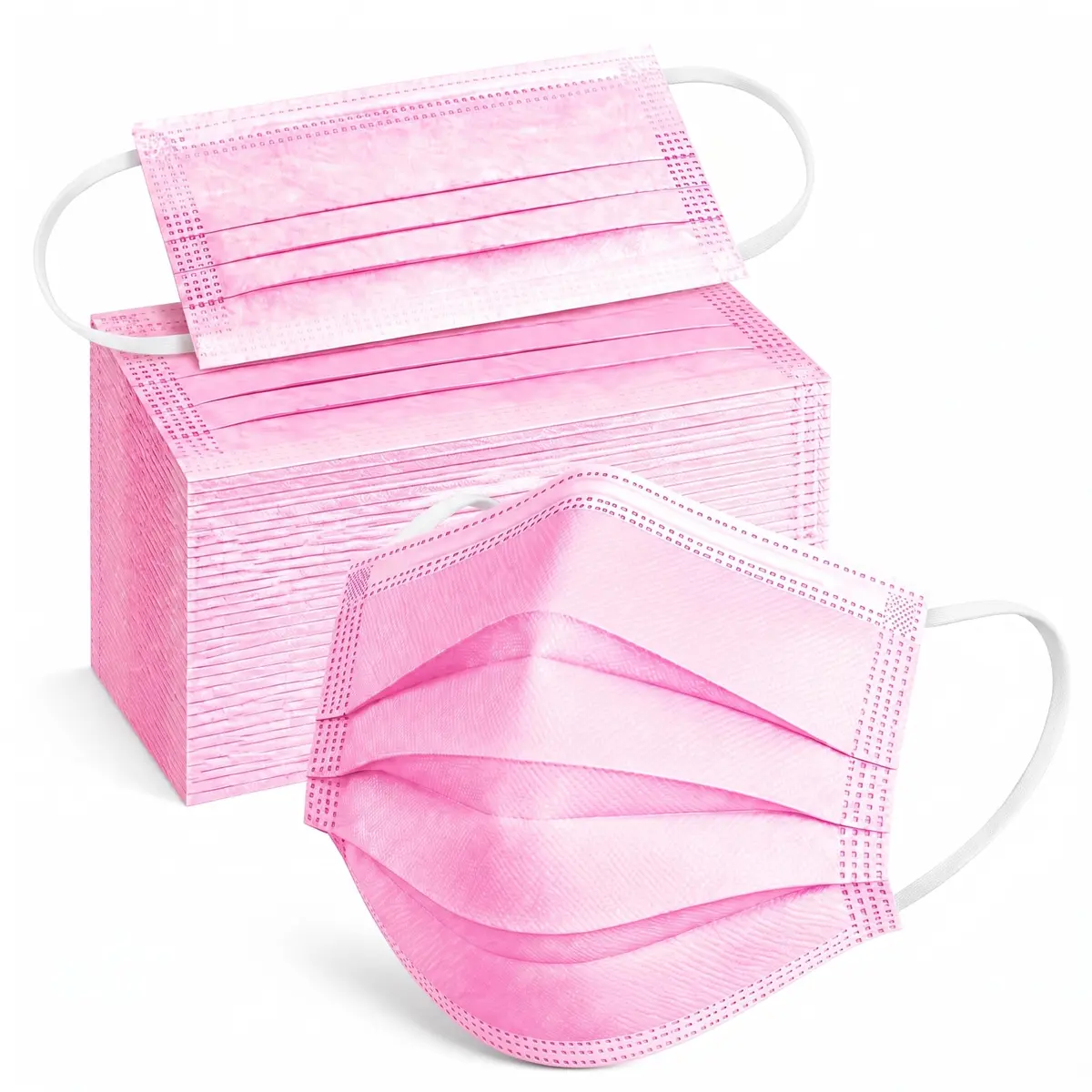 Wecolor 100 Pcs Pink Disposable Face Mask | 3 Ply Breathable Non-Woven Fabric with Adjustable Nose Wire - main product image