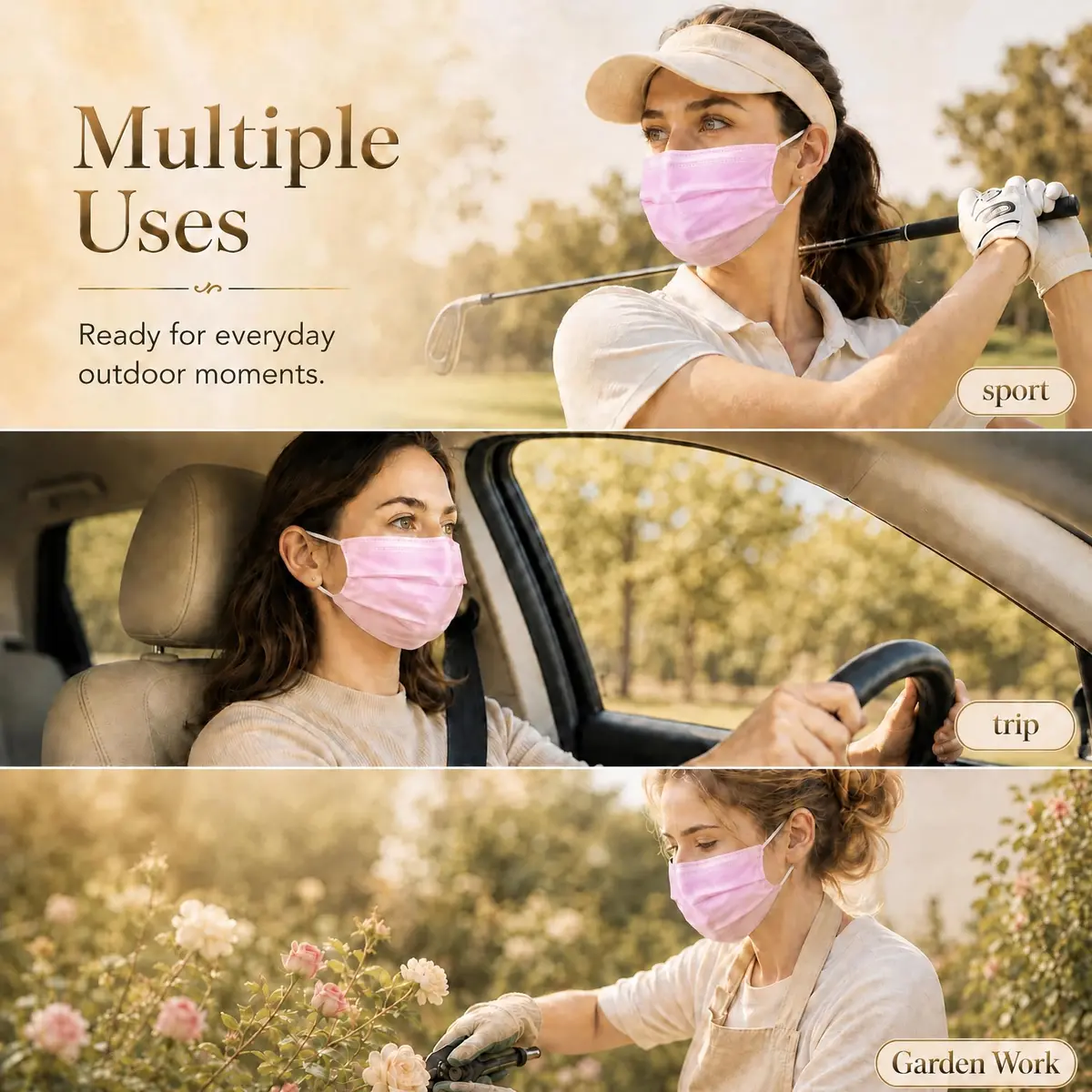 Wecolor 100 Pcs Pink Disposable Face Mask | 3 Ply Breathable Non-Woven Fabric with Adjustable Nose Wire - view 7