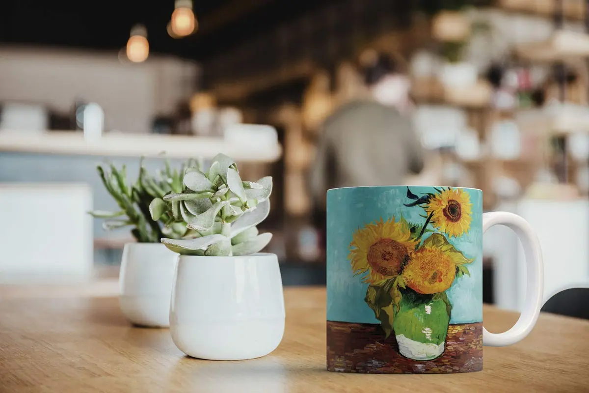 MUGBREW Classic Art Sunflowers Blue By Vincent Van Gogh Ceramic Coffee Mug Tea Cup 325ml (11 OZ) | Art Sunflowers Blue By Van Gogh - view 6