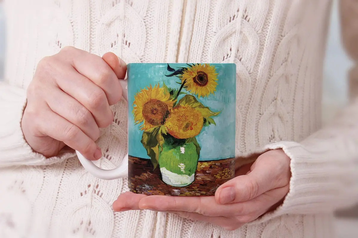 MUGBREW Classic Art Sunflowers Blue By Vincent Van Gogh Ceramic Coffee Mug Tea Cup 325ml (11 OZ) | Art Sunflowers Blue By Van Gogh - view 7
