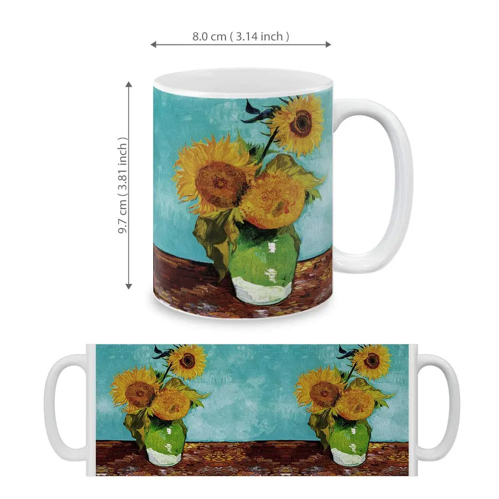 MUGBREW Classic Art Sunflowers Blue By Vincent Van Gogh Ceramic Coffee Mug Tea Cup 325ml (11 OZ) | Art Sunflowers Blue By Van Gogh - view 4