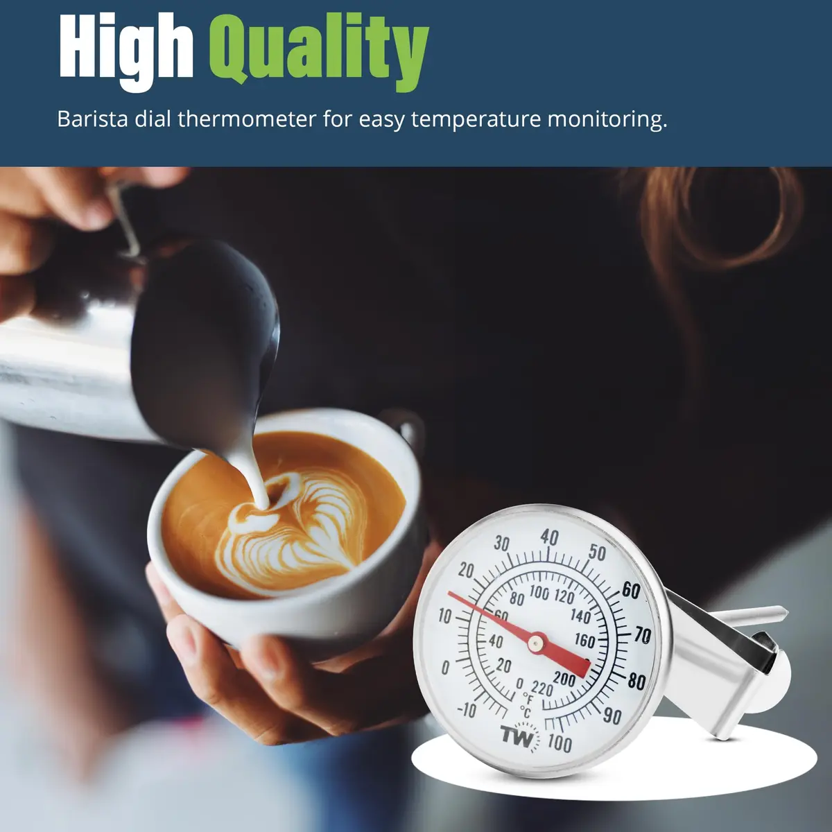 Thermometer World Milk Thermometer for Coffee, Cheese & Yogurt Making - 16.5cm (6.5 Inch) Probe, -10 to 110°C Range | Accurate Analog Dial for Baristas - view 5
