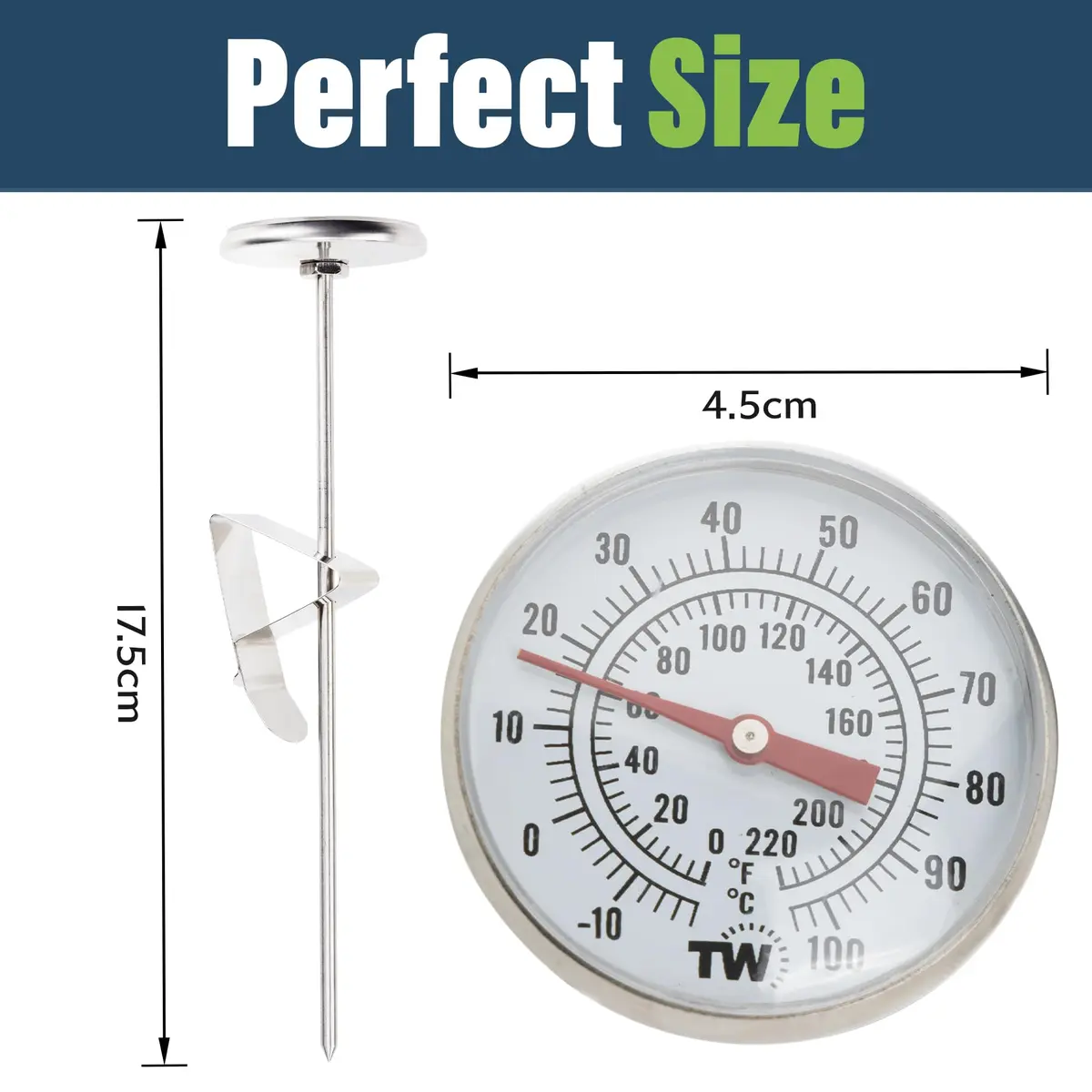 Thermometer World Milk Thermometer for Coffee, Cheese & Yogurt Making - 16.5cm (6.5 Inch) Probe, -10 to 110°C Range | Accurate Analog Dial for Baristas - view 3