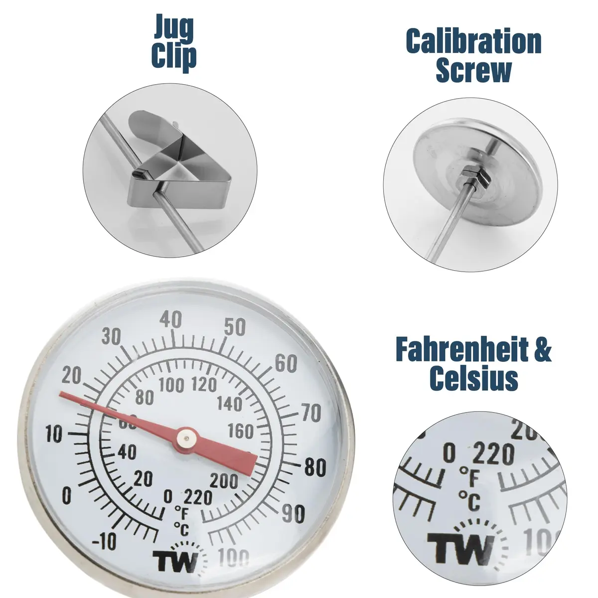 Thermometer World Milk Thermometer for Coffee, Cheese & Yogurt Making - 16.5cm (6.5 Inch) Probe, -10 to 110°C Range | Accurate Analog Dial for Baristas - view 4