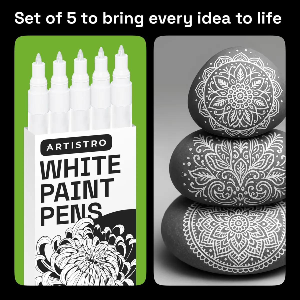ARTISTRO 5 White Paint Pens for Rock, Glass, Ceramic, Wood, Tire, Fabric, Metal, Canvas, Marking, Painting - Set of 5 Acrylic Paint Markers Water-based - view 6
