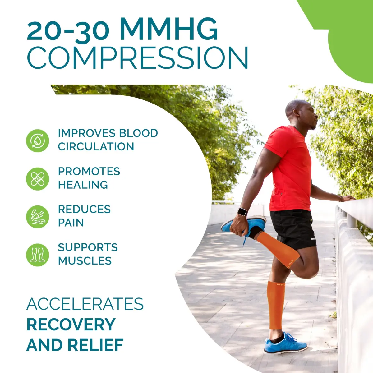 Run Forever Calf Compression Sleeve Large Orange | 20-30mmHg Graduated Support for Shin Splints & Cramps - view 4