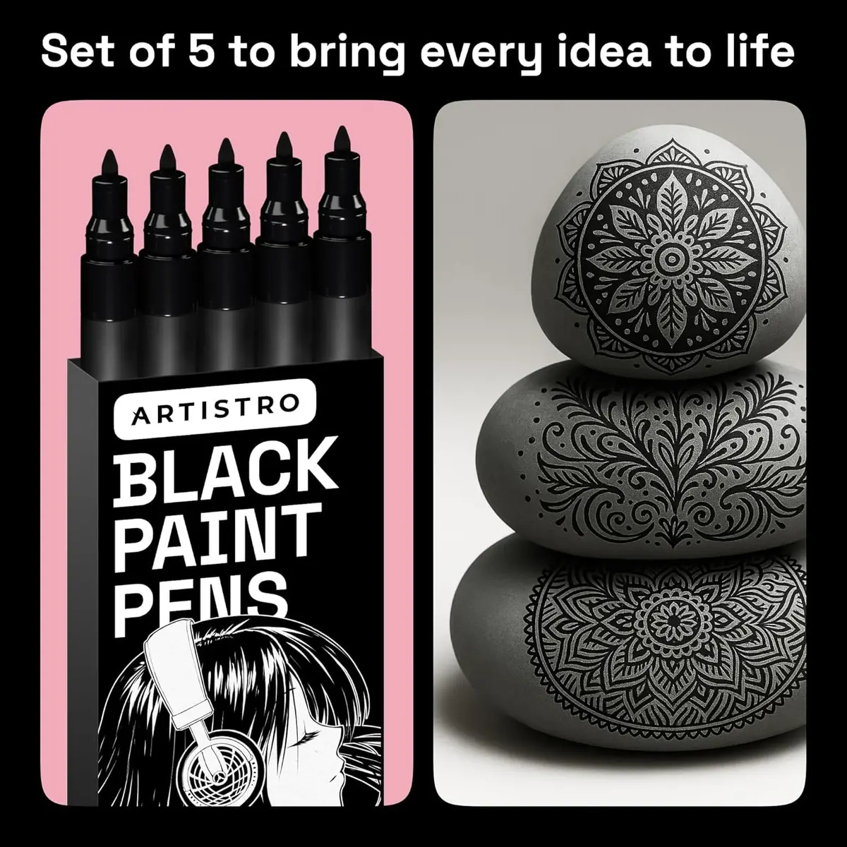 ARTISTRO Black Paint Pens Extra-Fine Tip Set of 5 | ASTM D-4236 Certified - view 6