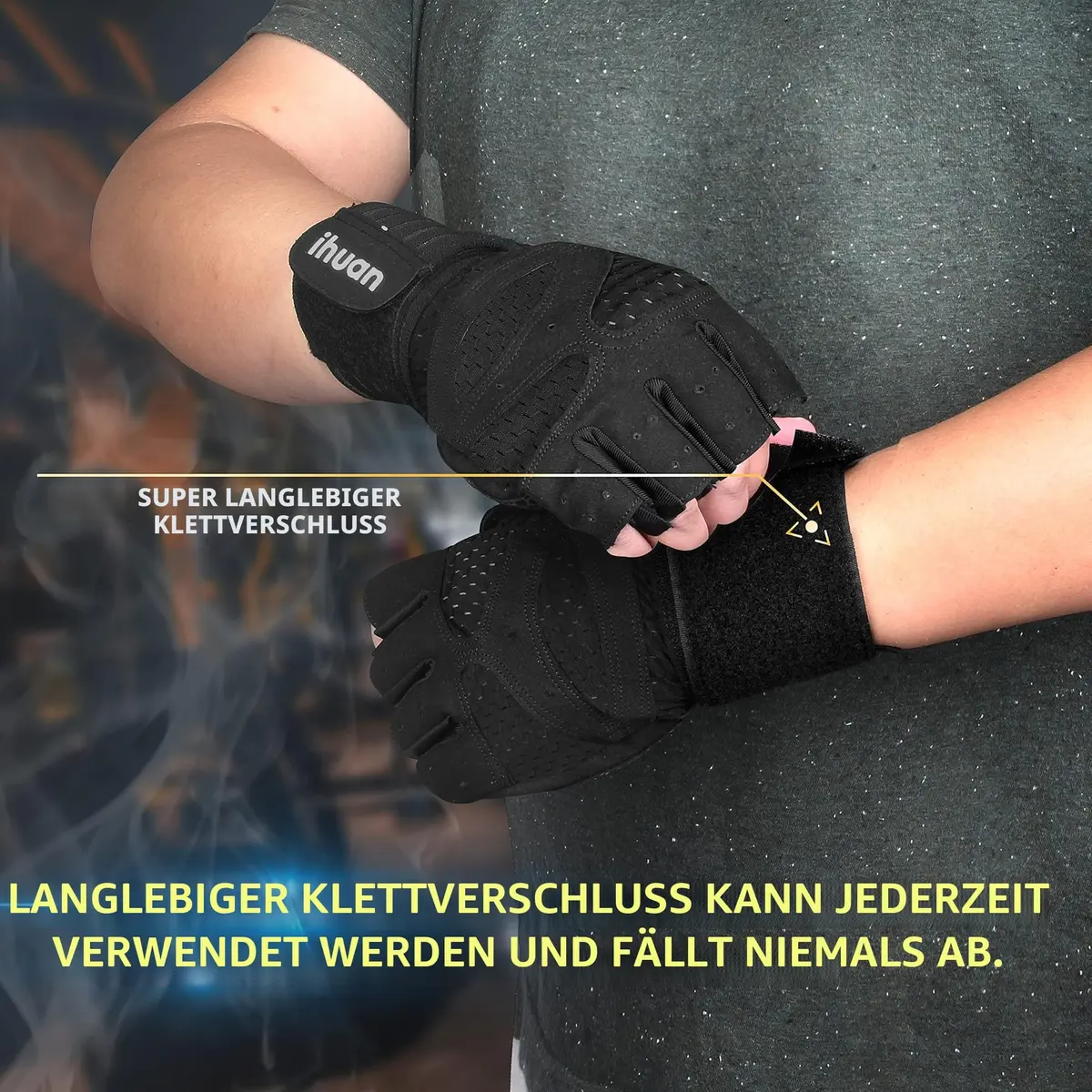 ihuan Ventilated Weight Lifting Gym Workout Gloves with Wrist Wrap Support, Large | Full Palm Protection & Breathable Microfiber - view 3