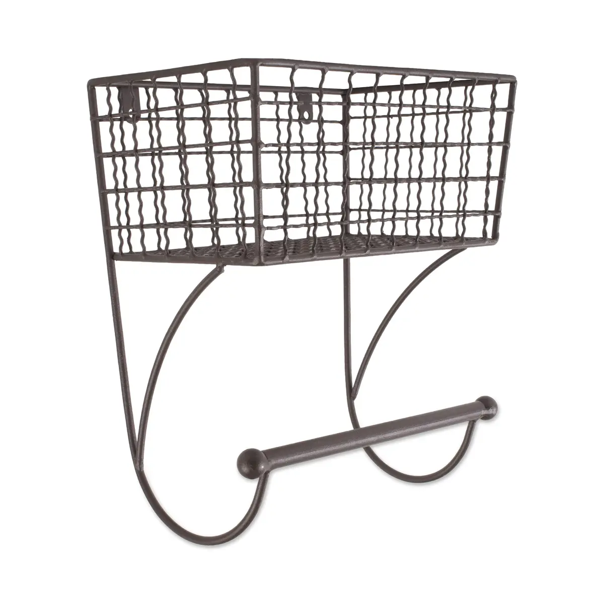 DII Rustic Metal Towel Bar with Storage Basket 26.3cm (10.3" Overall Height) | Wall Mounted for Small Bathrooms - main product image