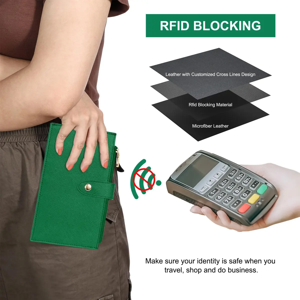 Travelambo RFID Wallet Women Large Size Bifold Multi Card Wallet Case with Zipper Pocket, Green 20.32cm (8 inches) | RFID Blocking for Secure Payments - view 4