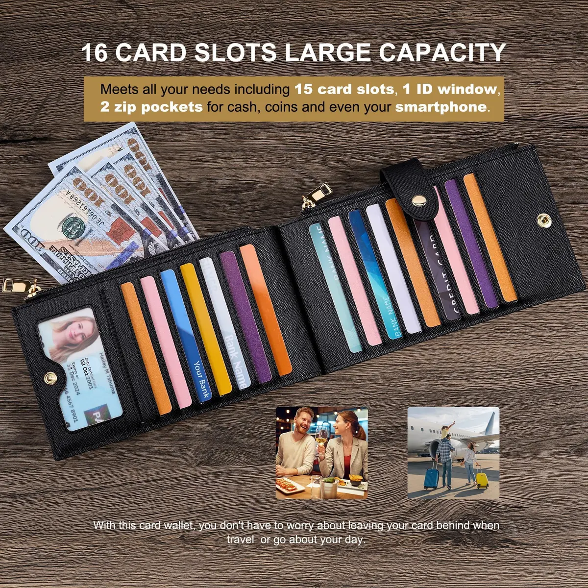 Travelambo RFID Wallet Women Large Size Bifold 8in | RFID Blocking & Large Capacity - view 5