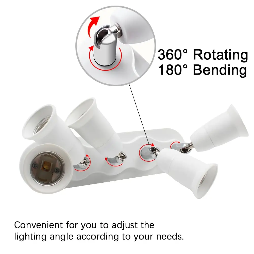 DiCUNO 5-Way E26 Light Socket Splitter Adapter, 5 in 1 Socket Converter with Adjustable Angles | 300W Max, 100-240V - view 4