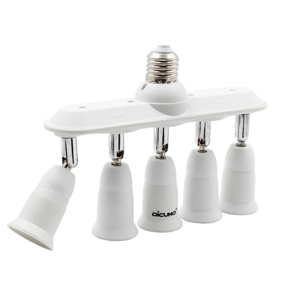 DiCUNO 5-Way E26 Light Socket Splitter Adapter, 5 in 1 Socket Converter with Adjustable Angles | 300W Max, 100-240V - main product image