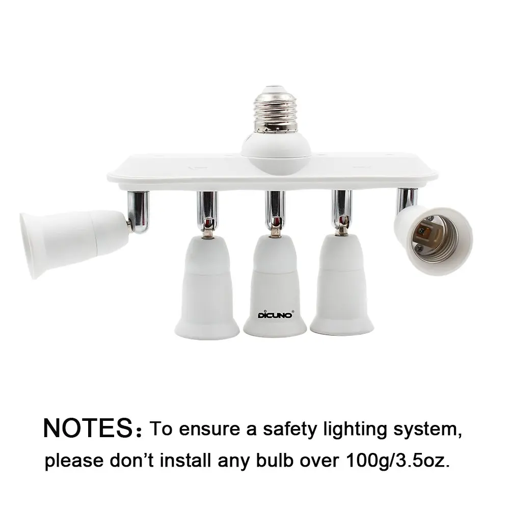 DiCUNO 5-Way E26 Light Socket Splitter Adapter, 5 in 1 Socket Converter with Adjustable Angles | 300W Max, 100-240V - view 7