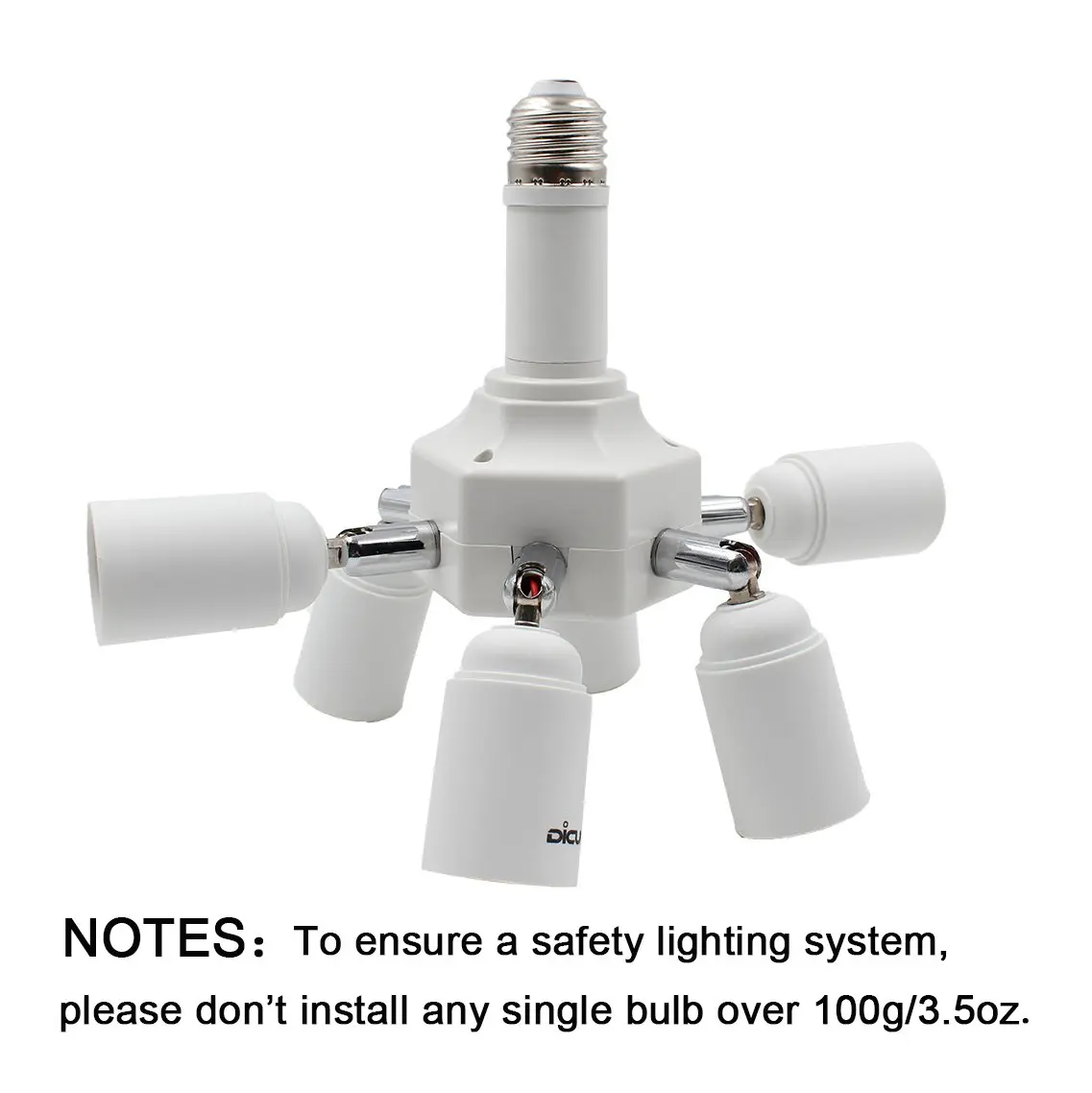 DiCUNO 7 Way E26 Light Socket Splitter Adapter, 7 in 1 Horizontal Design with Adjustable Angles | 420W Max Total - view 4