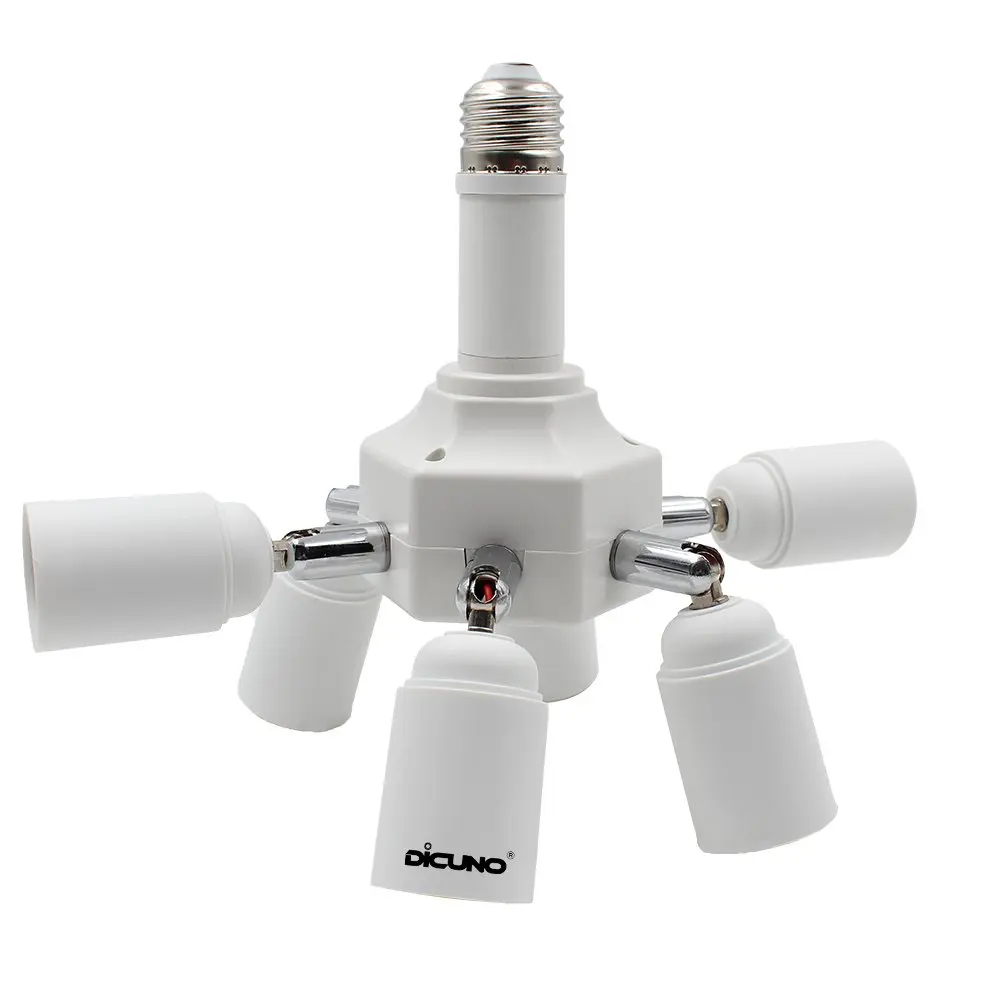 DiCUNO 7 Way E26 Light Socket Splitter Adapter, 7 in 1 Horizontal Design with Adjustable Angles | 420W Max Total - main product image