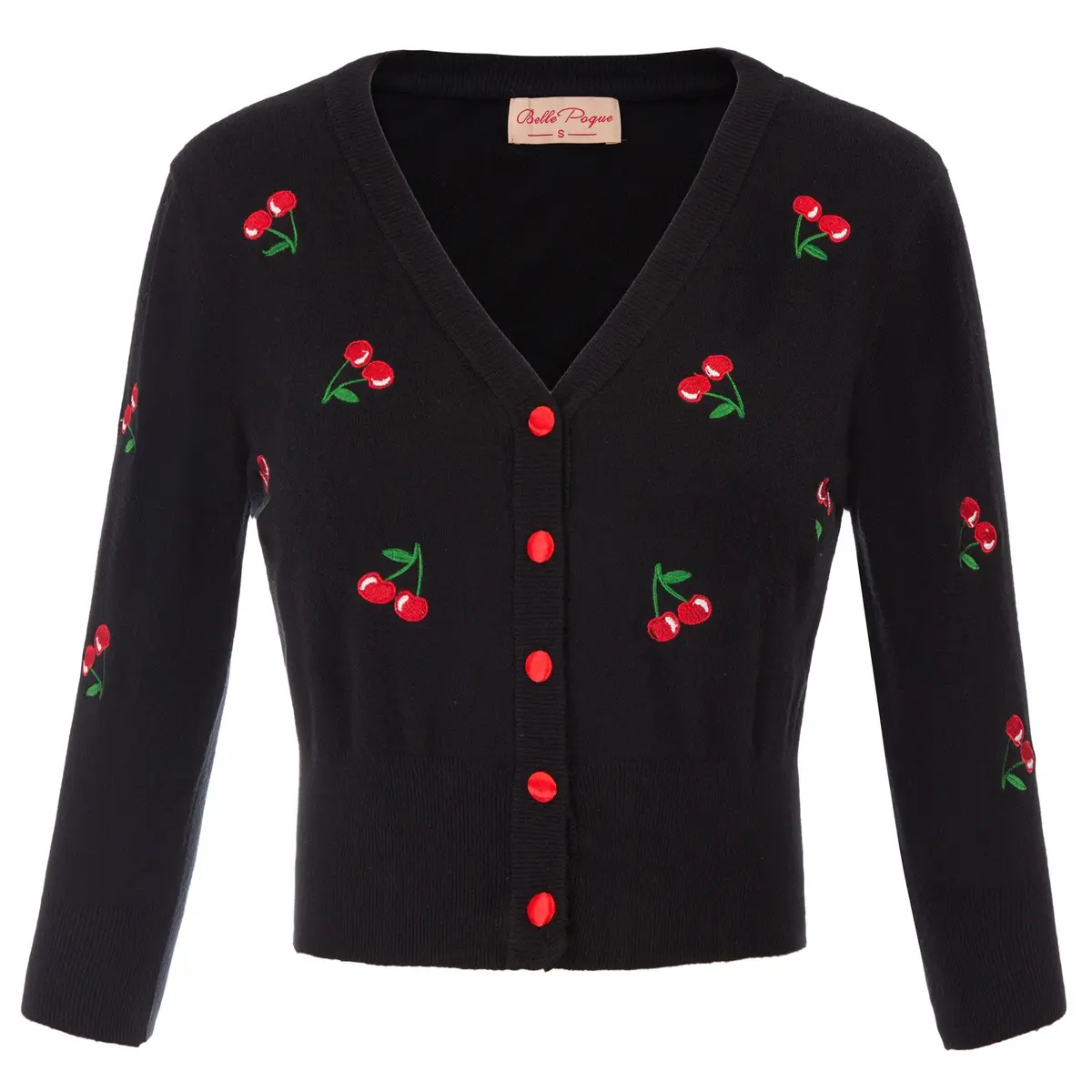Belle Poque Women's Cropped Cardigan Sweater Black XL | Vintage Embroidery & 3/4 Sleeves - main product image