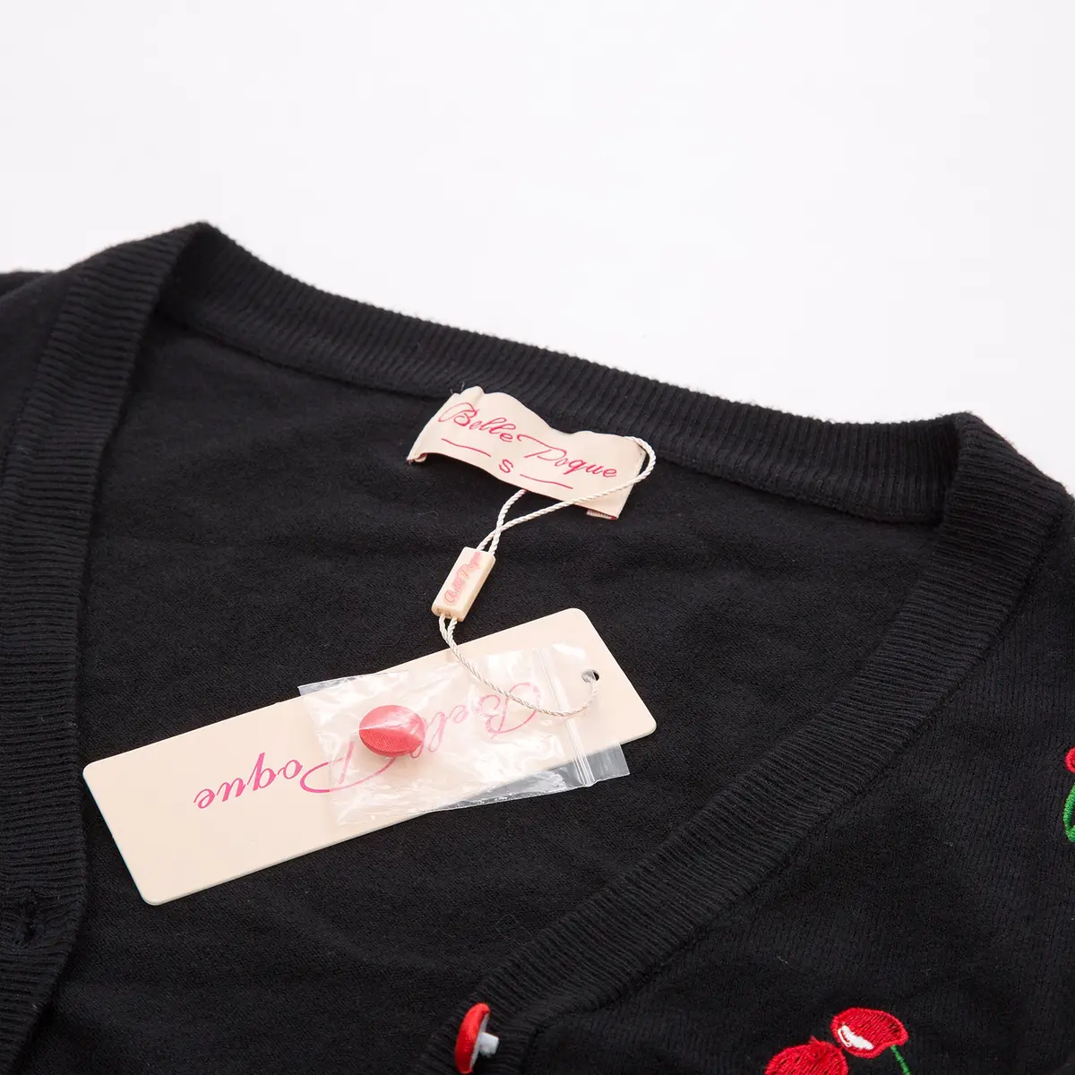 Belle Poque Women's Cropped Cardigan Sweater Black XL | Vintage Embroidery & 3/4 Sleeves - view 6