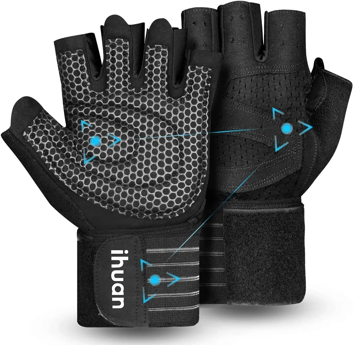 ihuan Ventilated Weight Lifting Gym Workout Gloves with Wrist Wrap Support, Small | Full Palm Protection & Breathable Mesh - main product image