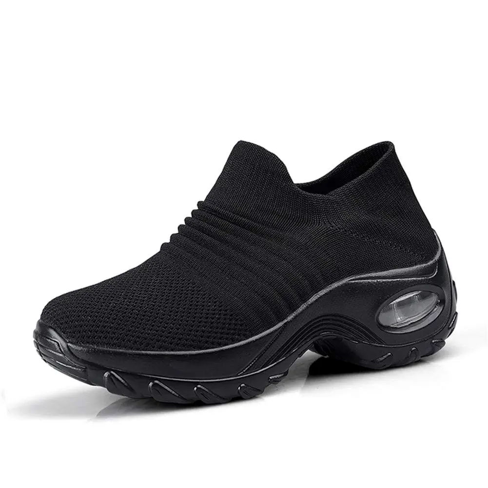 LEADER SHOW Women's Slip-On Walking Shoes 10 | Casual Non-Slip Loafers with Platform (All-Black) - main product image