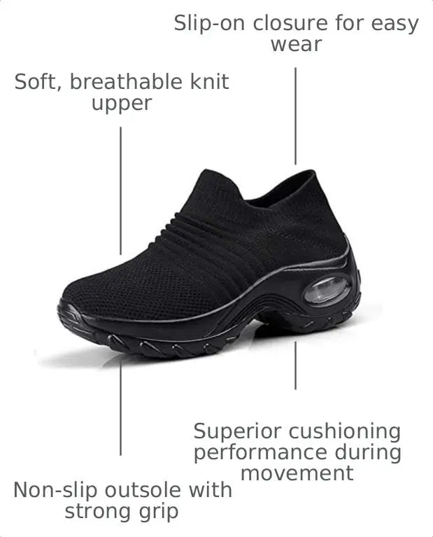 LEADER SHOW Women's Slip-On Walking Shoes 10 | Casual Non-Slip Loafers with Platform (All-Black) - view 4