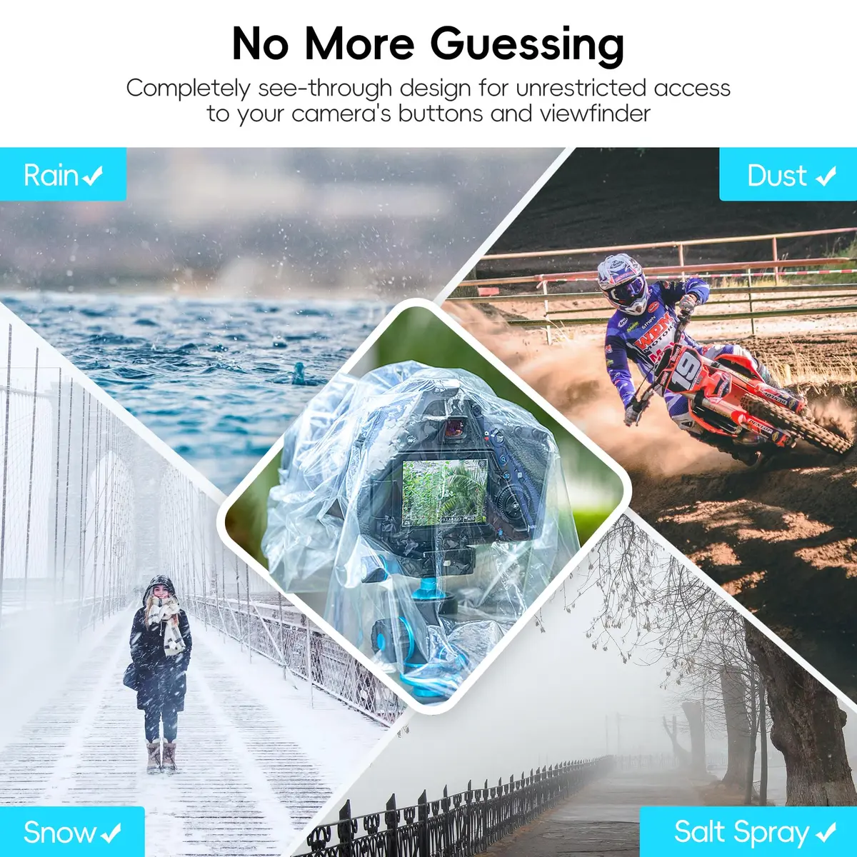 JJC Camera Rain Cover Sleeve for DSLR Lens up to 18" Waterproof 4-Pack | See-Through, Dust & Mud Protection - view 4