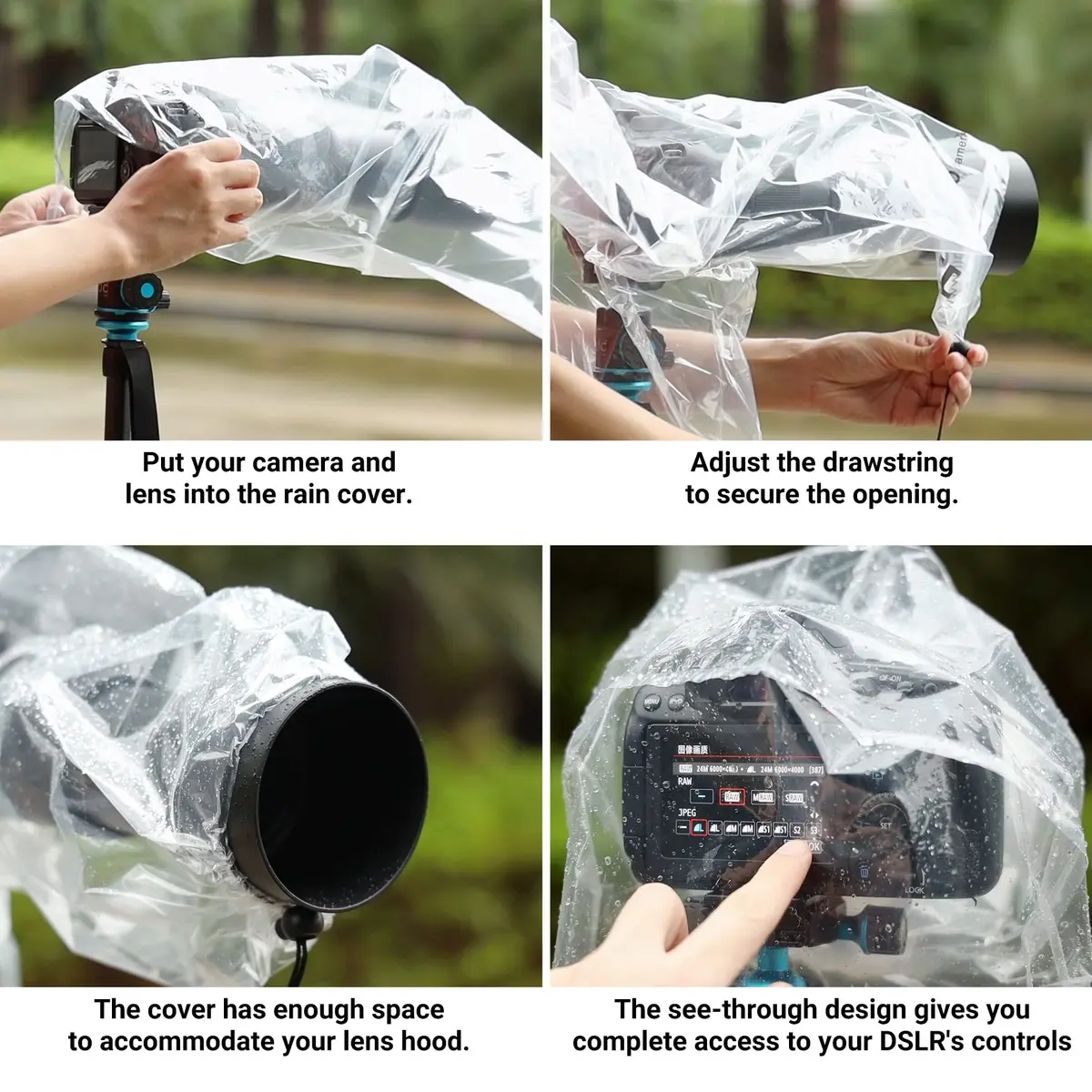 JJC Camera Rain Cover Sleeve for DSLR Lens up to 18" Waterproof 4-Pack | See-Through, Dust & Mud Protection - view 5