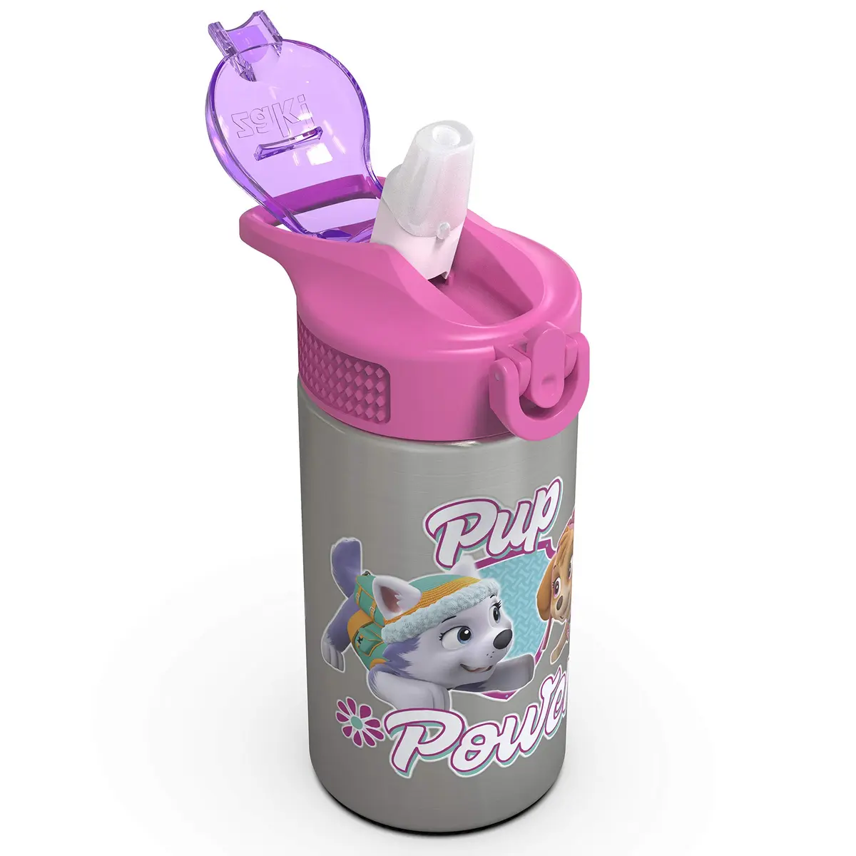Zak Designs Paw Patrol Skye Stainless Steel Water Bottle 450ml (15.5 oz) | Leak-Proof Straw Spout for Kids - view 4