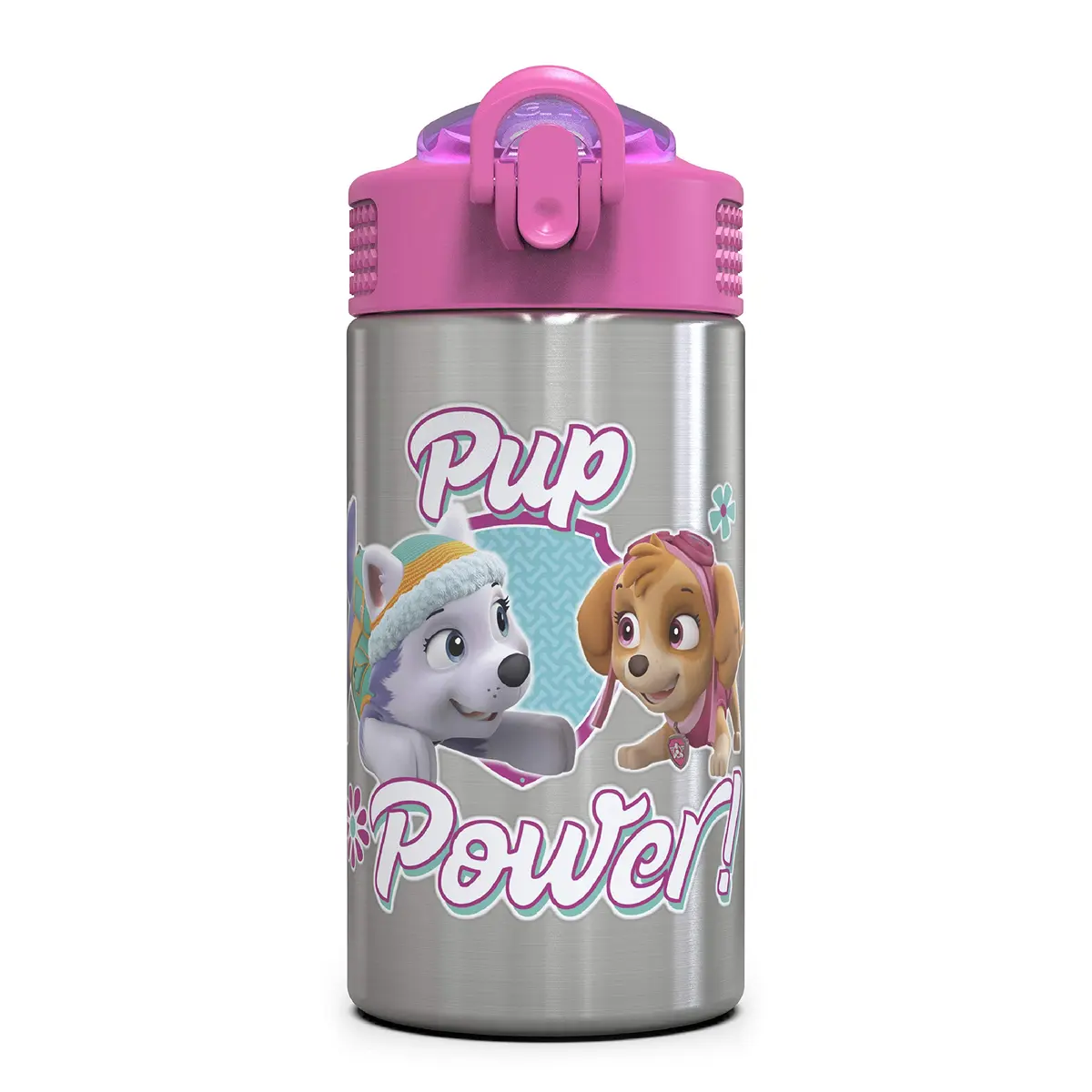 Zak Designs Paw Patrol Skye Stainless Steel Water Bottle 450ml (15.5 oz) | Leak-Proof Straw Spout for Kids - main product image