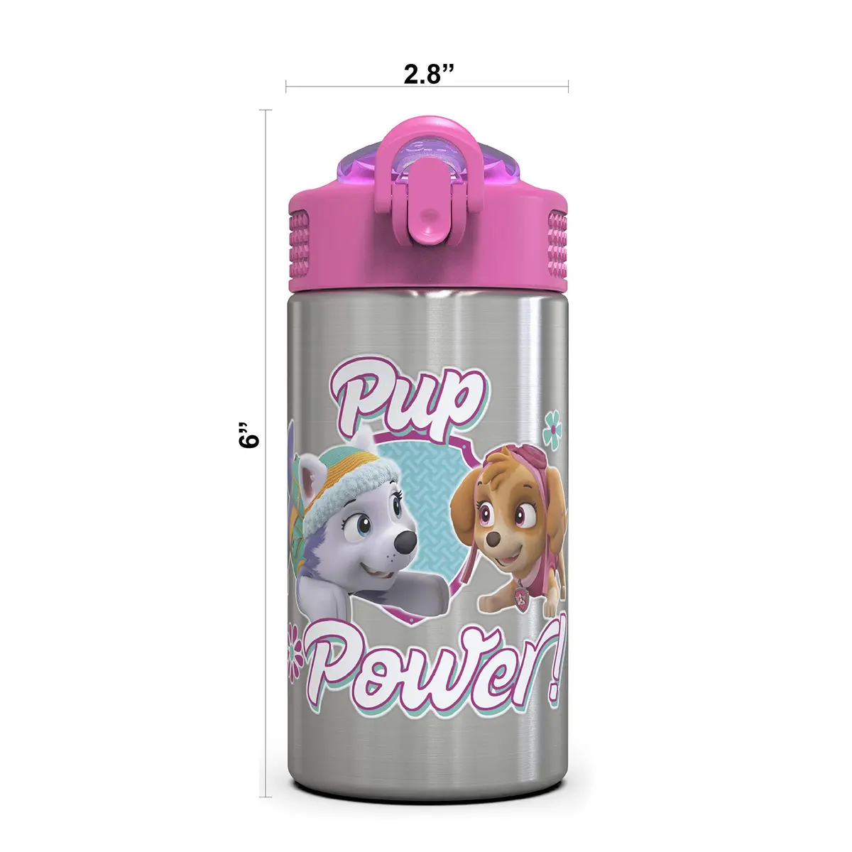 Zak Designs Paw Patrol Skye Stainless Steel Water Bottle 450ml (15.5 oz) | Leak-Proof Straw Spout for Kids - view 7